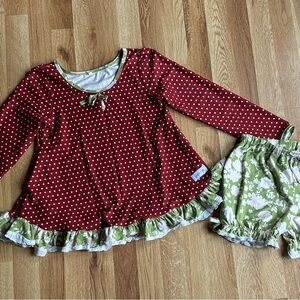 Jane + Jo Christmas Red Polka Dot Pajama Set Green Floral size 10